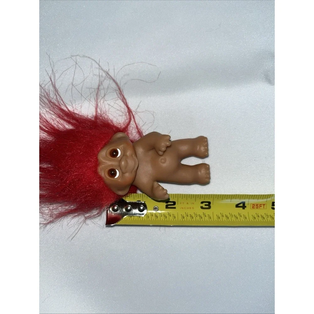 Vintage 1985 DAN Troll Doll 3' Red Hair Amber Eyes No Clothes Plastic Tag Loop